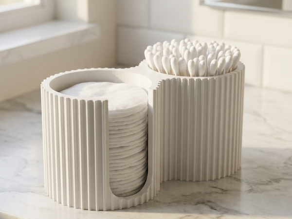 Modern PLA Bathroom Organizer for Cotton Pads & Swabs - Ribbed Design