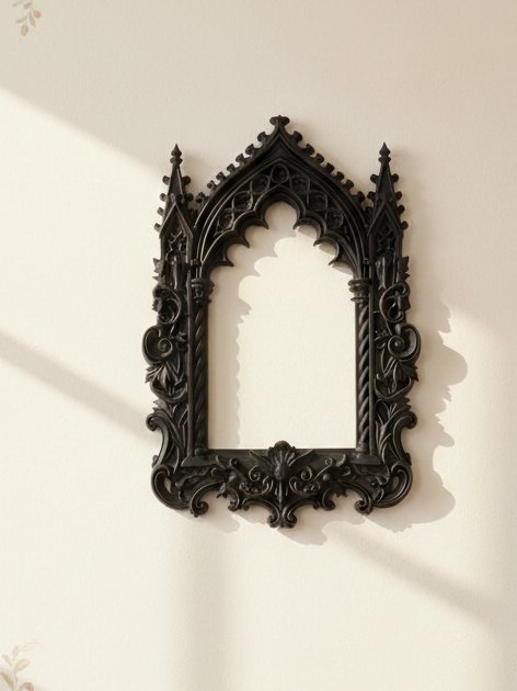 Gothic Mirror Frame: Cathedral Wall Niche - Handcrafted in Matte Black PLA