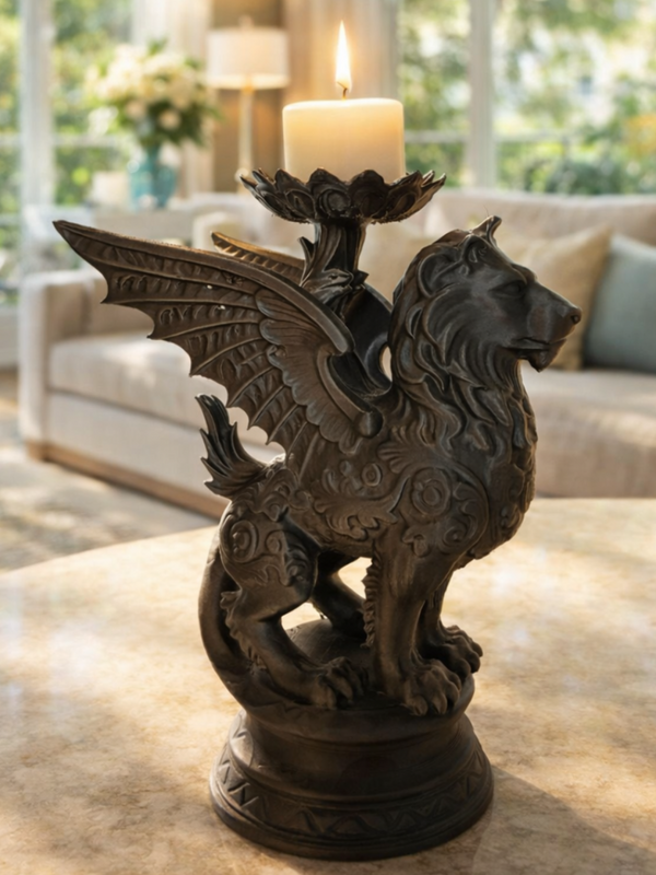 Suport de lumânare Chimera Guardian Dark Fantasy - PLA Negru Mat