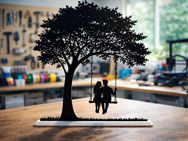 Spring Swing Couple Silhouette - Handcrafted PLA 3D Print