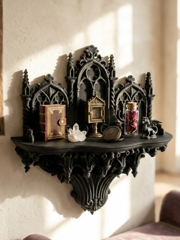 Gothic Wall Shelf - Customizable Cathedral Curios Display (PLA)