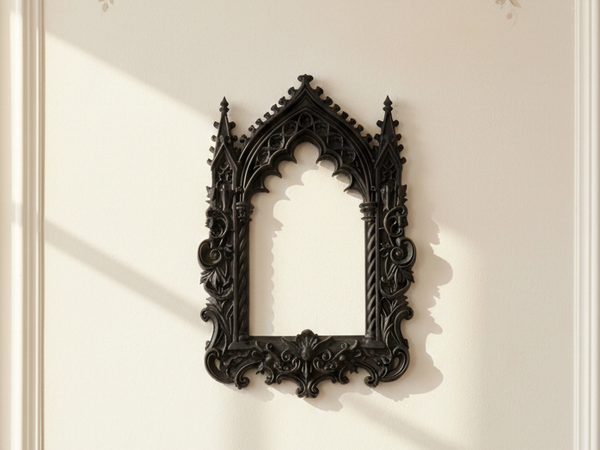 Gothic Mirror Frame: Cathedral Wall Niche - Handcrafted in Matte Black PLA