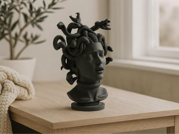 Elegant Medusa Bust Sculpture - Custom 3D Printed in Black PLA