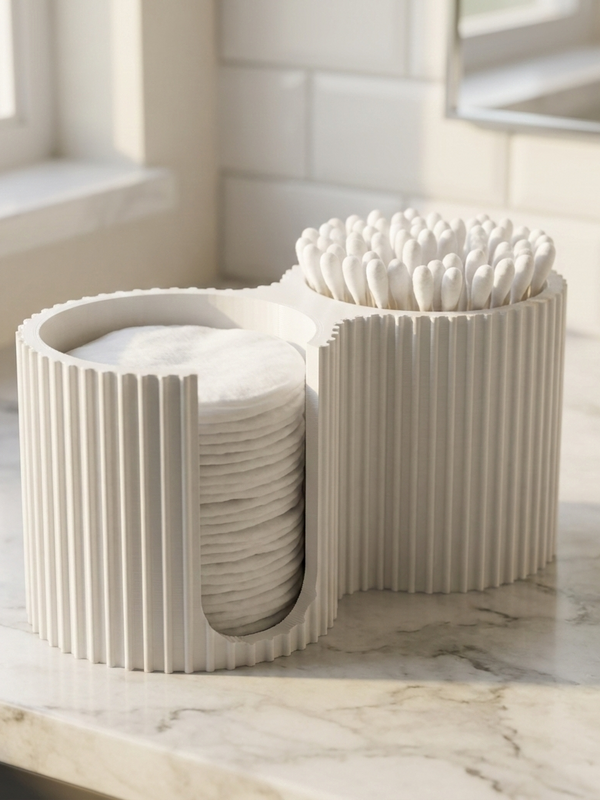 3D Printed PLA Pads & Swabs Holder - Ribbed Bath Organizer