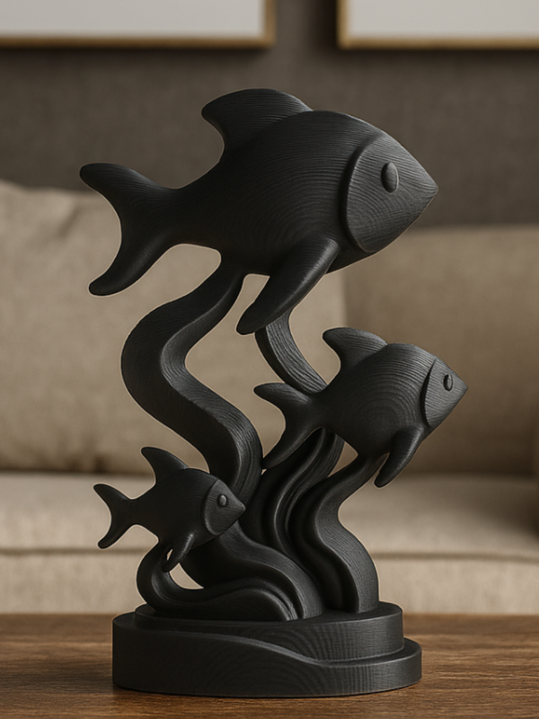 Elegant Stylish Fish Sculpture - Handcrafted with Matte Black PLA