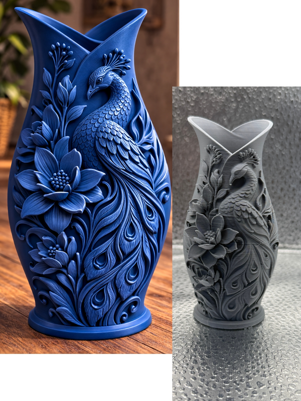 Stunning Deep Blue PLA Peacock Floral Vase - Elegant Home Decor